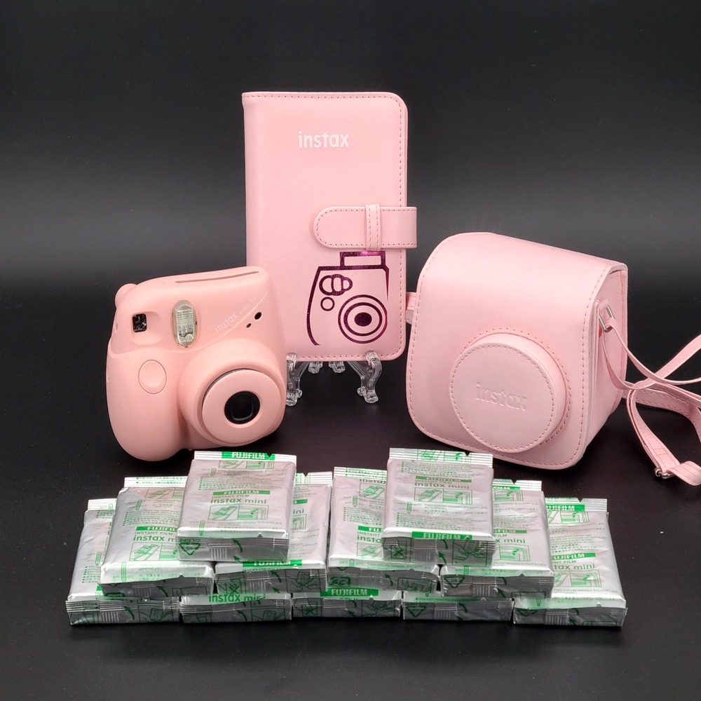 Fujifilm Instax Mini 7+ Instant Camera Pink w/ Case, Album & 11 film packs of 10